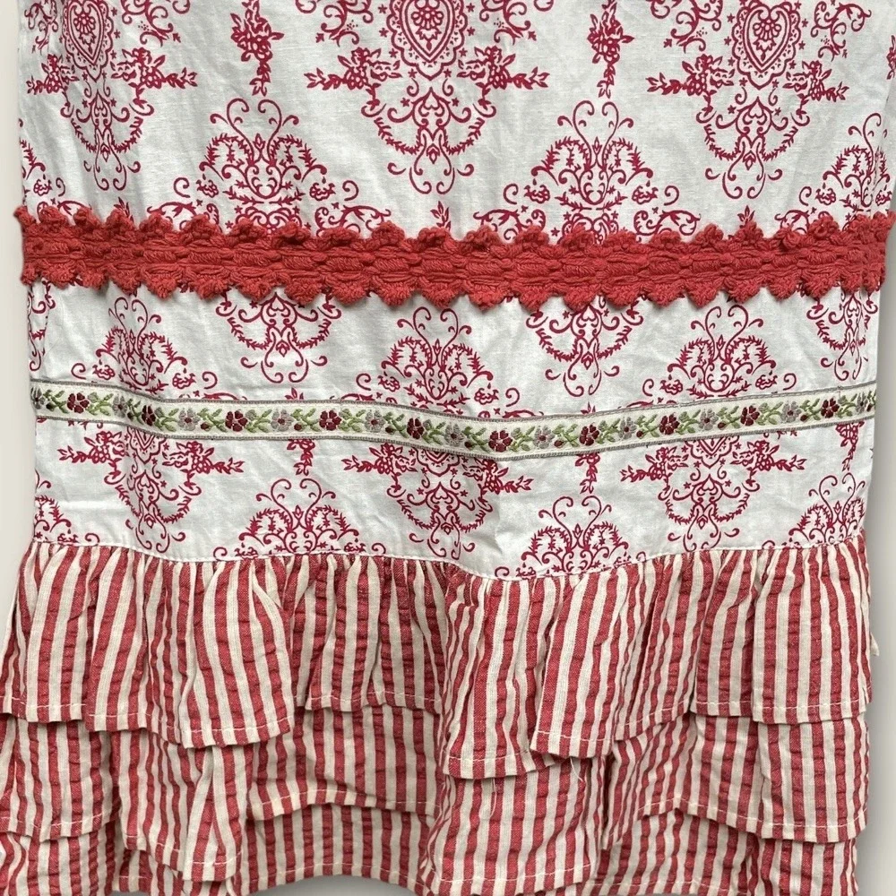 Sur La Table Embroidered Peacock Tier Ruffle Hem Apron Retro Damask Shabby Chic